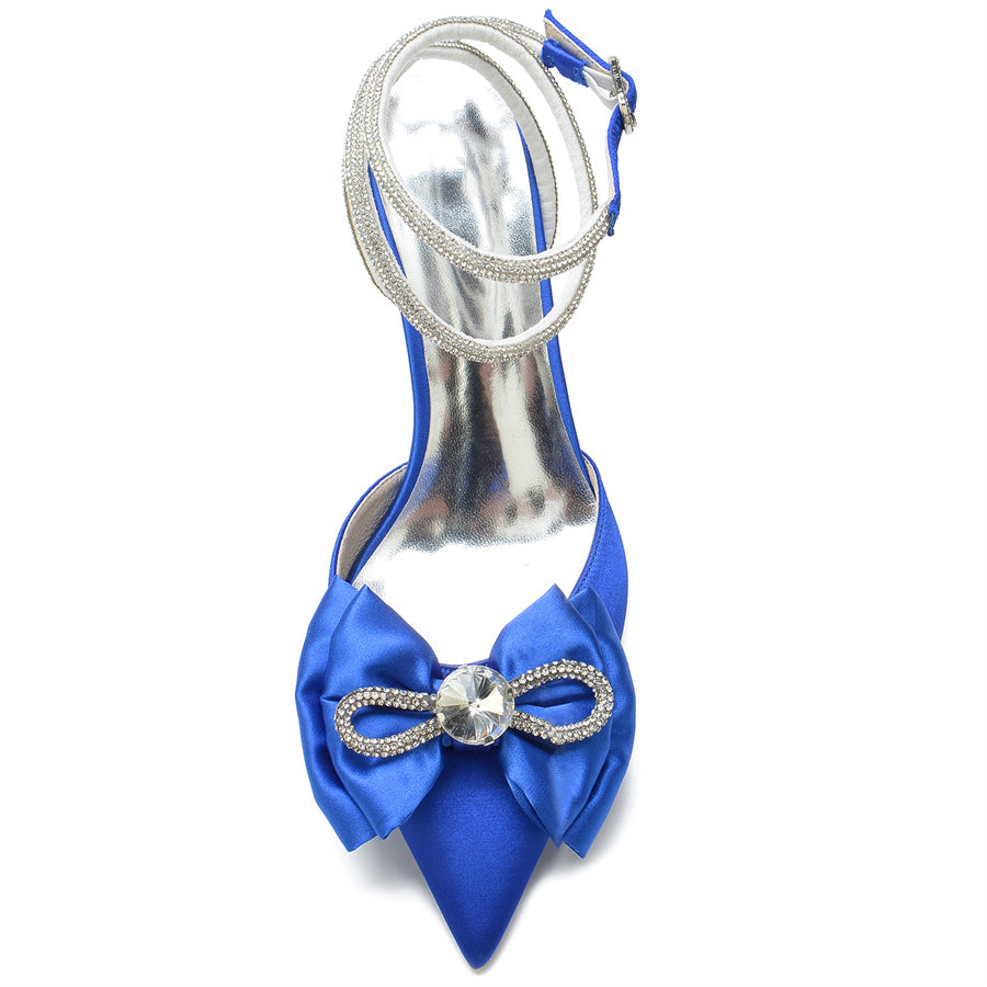 Women's Wedding Shoes Pointed Toe High Heel Bridal Shoes with Rhinestone & Bow - 画像 (4)