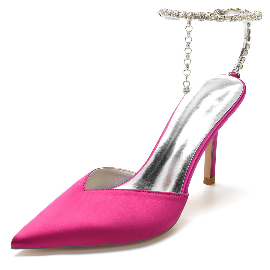 Women's Wedding Shoes Pointed Toe Stiletto Heel Minimalist Bridal Shoes with Crystals - 画像 (9)