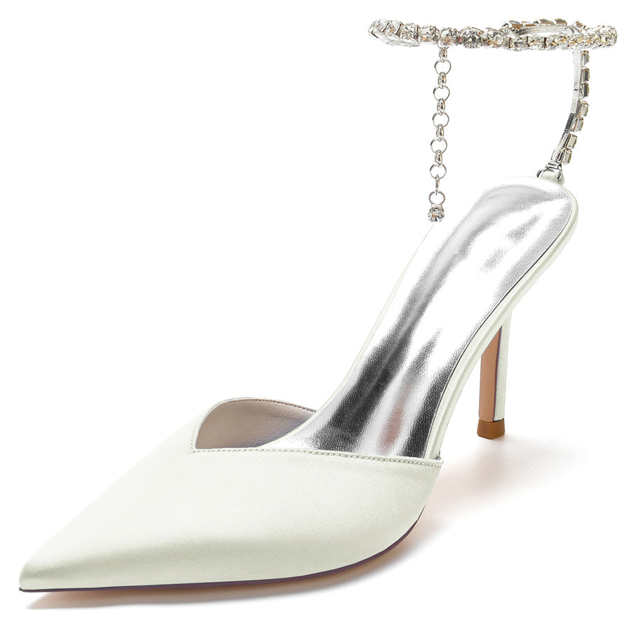 Women's Wedding Shoes Pointed Toe Stiletto Heel Minimalist Bridal Shoes with Crystals - 画像 (12)