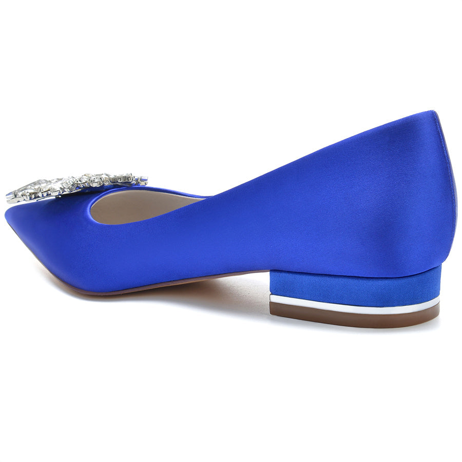 Women's Wedding Shoes Pointed Toe Low Heel Bridal Shoes with Square Crystals - 이미지 3