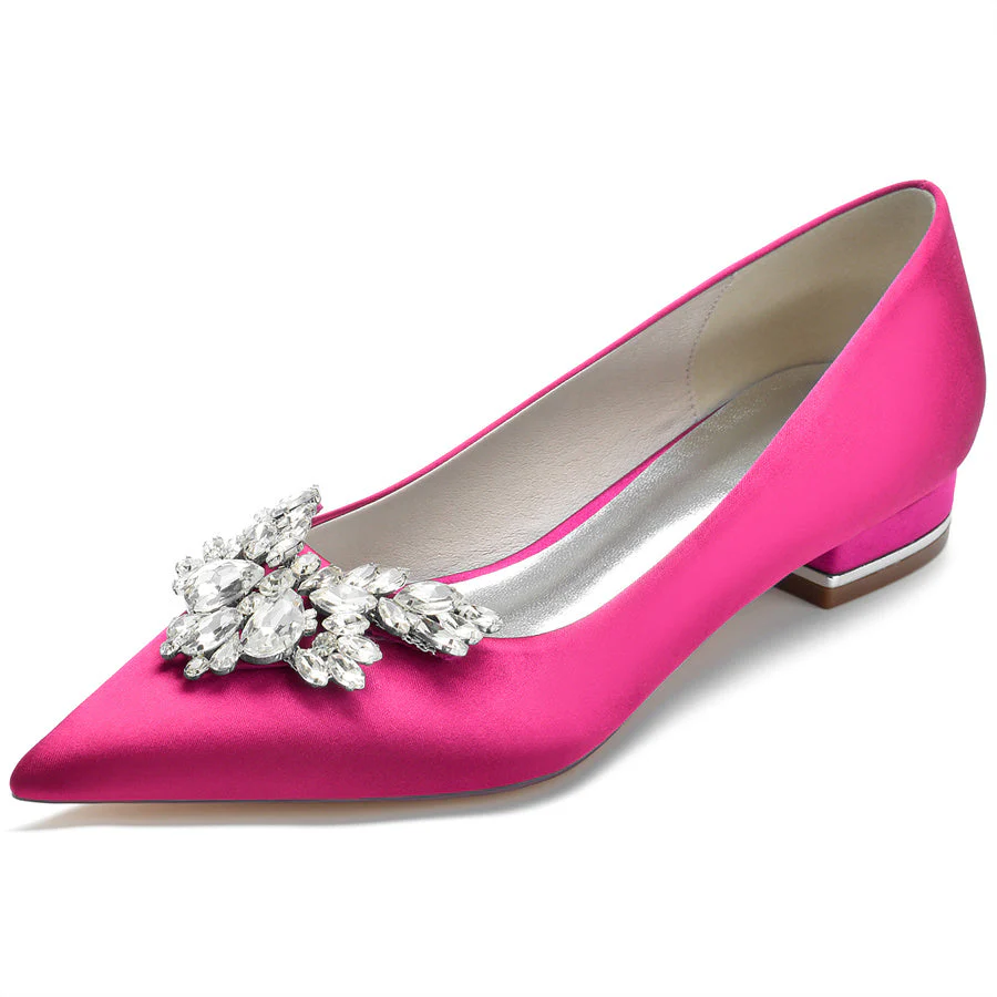 Women's Wedding Shoes Silk Satin Pointed Toe Low Heel Bridal Shoes with Rhinestones - 이미지 10