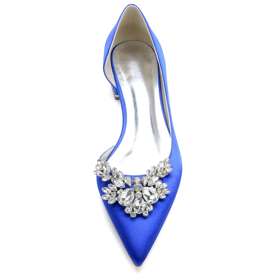 Women's Wedding Shoes Silk Satin Pointed Toe Low Heel Bridal Shoes with Rhinestones - 이미지 4