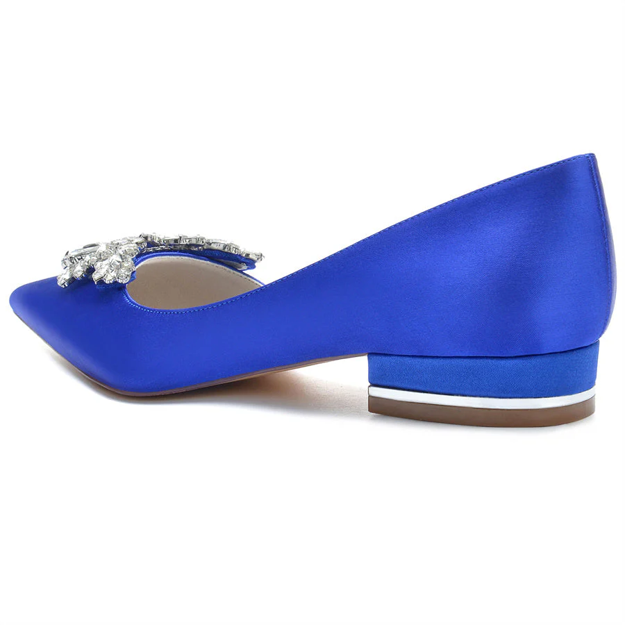 Women's Wedding Shoes Silk Satin Pointed Toe Low Heel Bridal Shoes with Rhinestones - 이미지 3