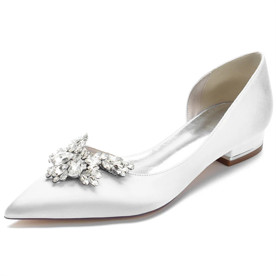 Women's Wedding Shoes Silk Satin Pointed Toe Low Heel Bridal Shoes with Rhinestones - 이미지 6