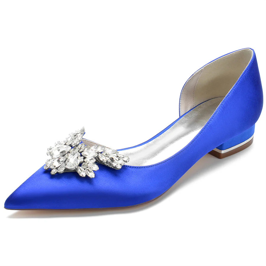 Women's Wedding Shoes Silk Satin Pointed Toe Low Heel Bridal Shoes with Rhinestones - 이미지 8
