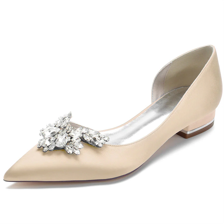 Women's Wedding Shoes Silk Satin Pointed Toe Low Heel Bridal Shoes with Rhinestones - 이미지 11