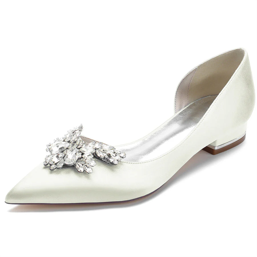 Women's Wedding Shoes Silk Satin Pointed Toe Low Heel Bridal Shoes with Rhinestones - 이미지 12