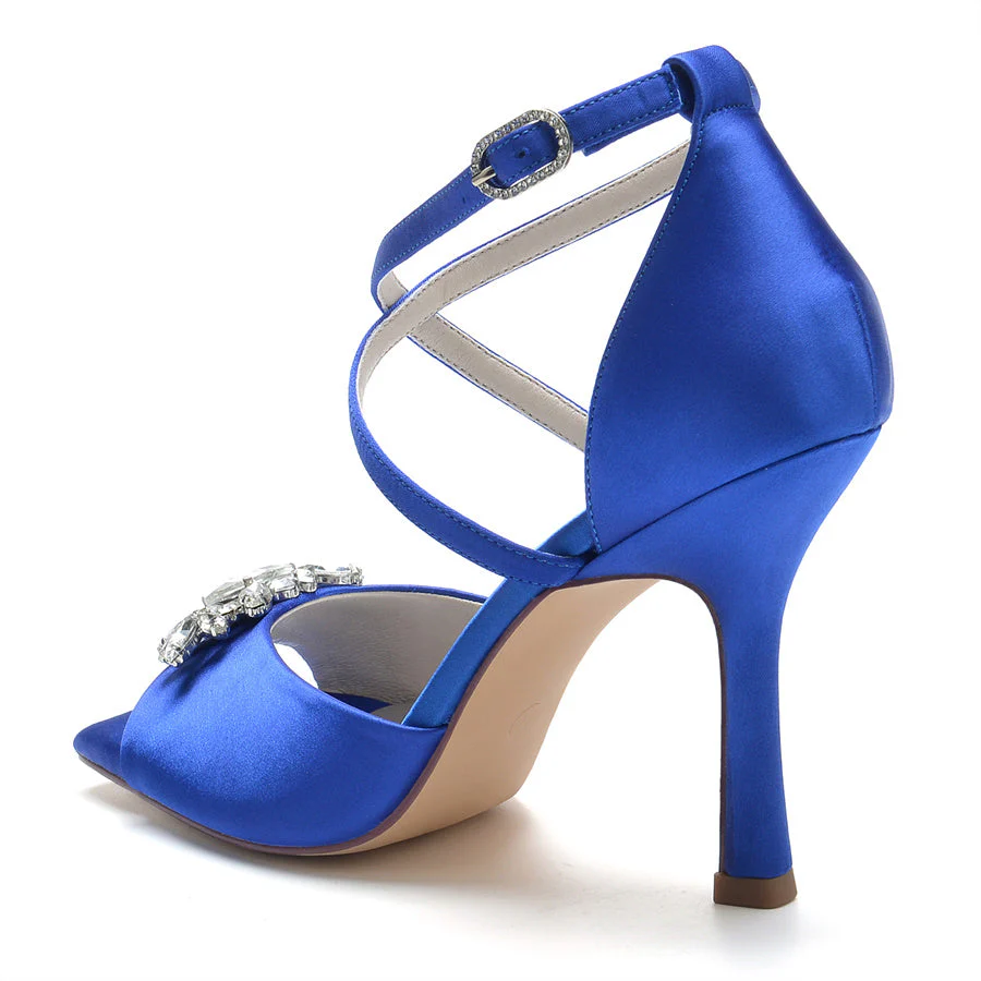 Women's Wedding Shoes Elegant Peep Toe High Heel Bridal Shoes with Rhinestones - 画像 (2)