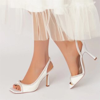 Women's Wedding Shoes Peep Toe High Heel Lace Bridal Shoes with Crystals