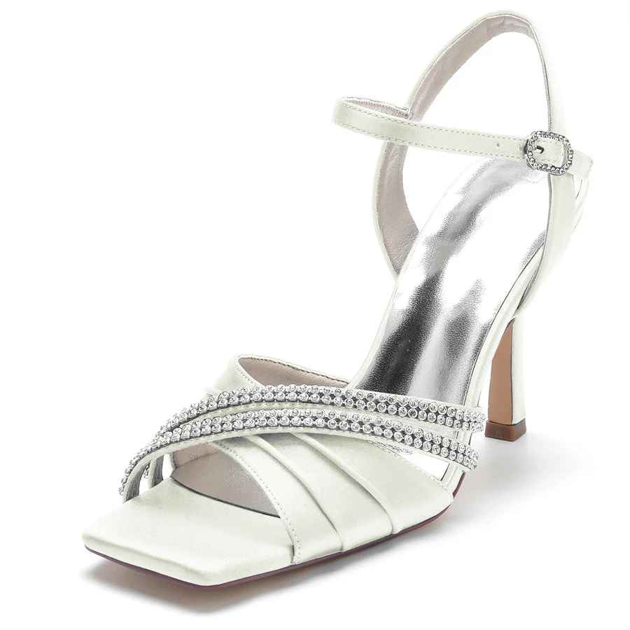 Women's Wedding Shoes Opened Toe High Heel Elegant Bridal Shoes with Crystals - Image 7