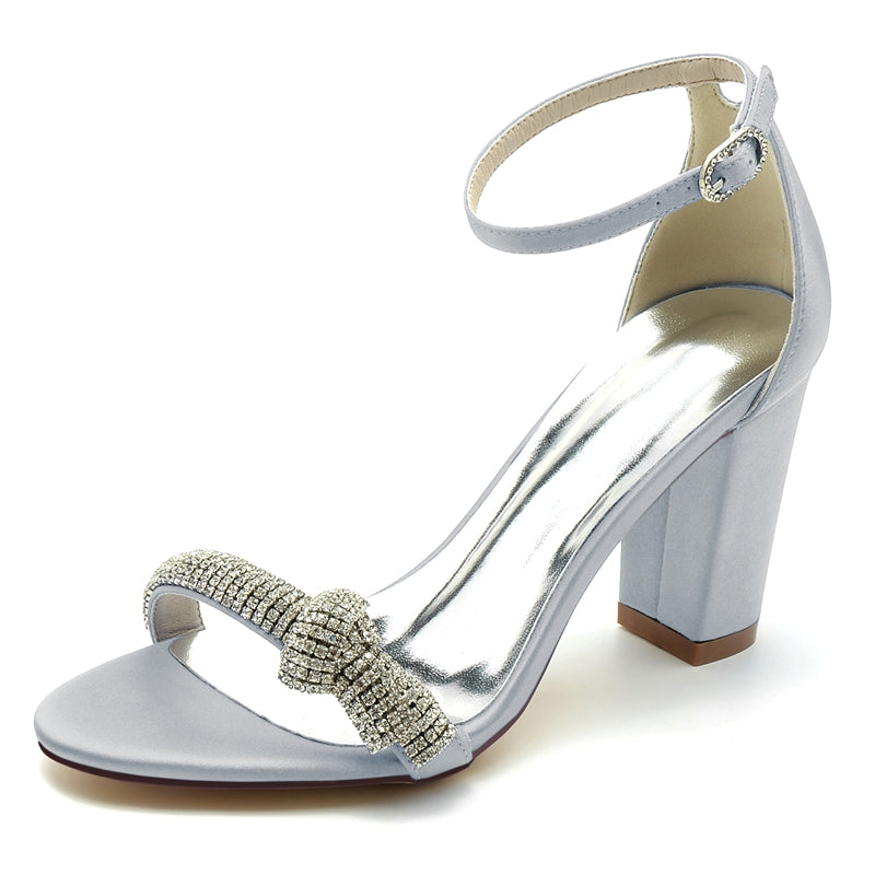 Women's Wedding Shoes Opened Toe High Heel Buckle Bridal Shoes with Crystal Knot - Image 10