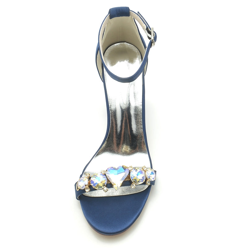 Women's Wedding Shoes Block Heel Opened Toe Buckle Bridal Shoes with Luxurious Crystal - Image 3