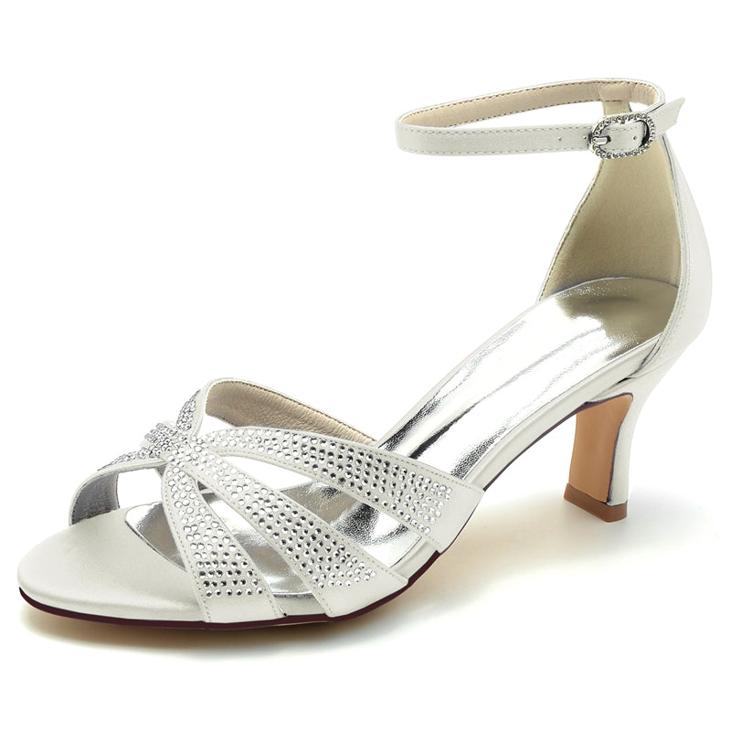 Women's Wedding Shoes Opened Toe Enclosed Heel Buckle Bridal Shoes with Rhinestone Straps - 画像 (8)