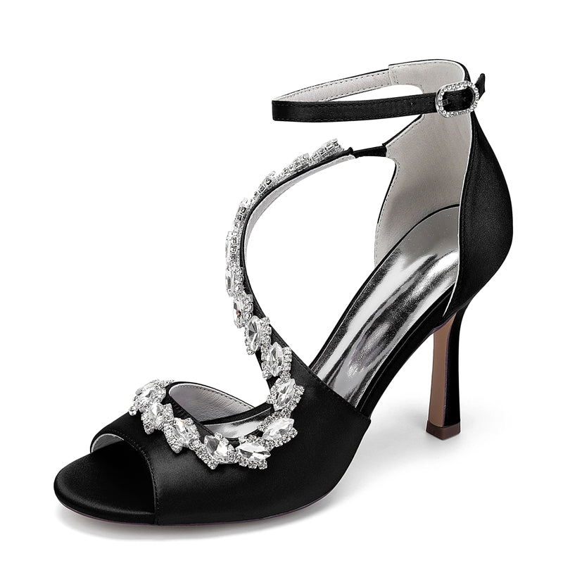 Women's Wedding Shoes Peep Toe High Heel Ankle Strap Buckle Bridal Shoes with Crystals - 이미지 13