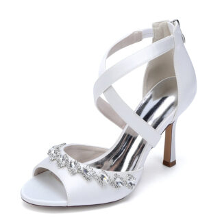 Women's Wedding Shoes High Heel Crossed Straps Opened Toe Bridal Shoes with Shining Crystals