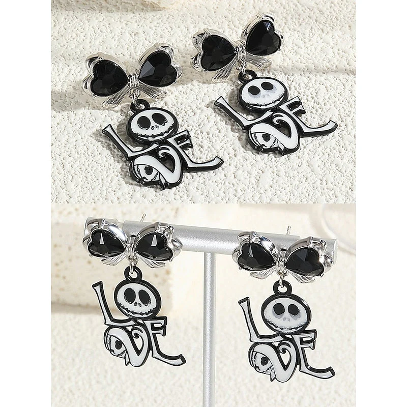 Halloween Black Bow Tie Red Diamond Pumpkin Gothic Earrings Jewelry Set - 画像 (8)