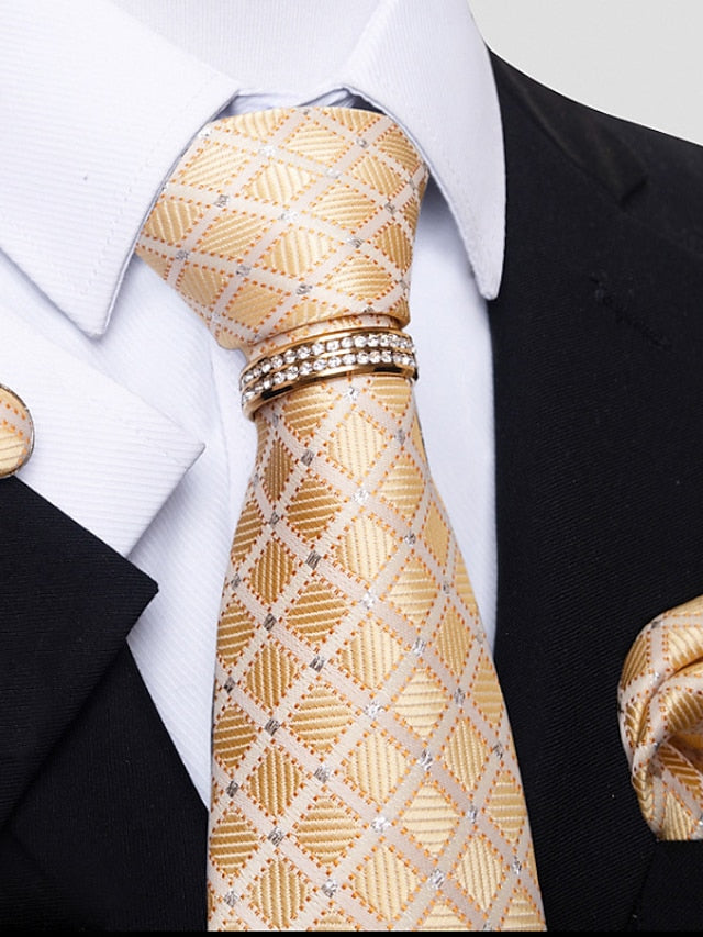 Men's Basic Ties Solid Color Light Yellow White Dark Red with Rhinestone - 이미지 10