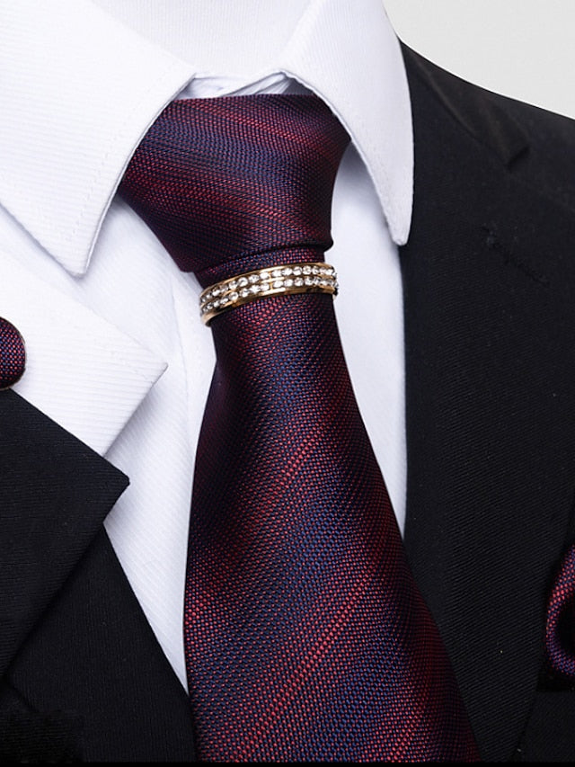 Men's Basic Ties Solid Color Light Yellow White Dark Red with Rhinestone - 이미지 11