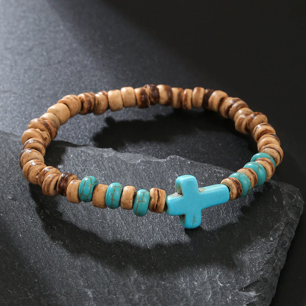 Men's Minimalist Turquoise Wooden Beads Trendy Funky Premium Bracelet Accessories - 画像 (20)