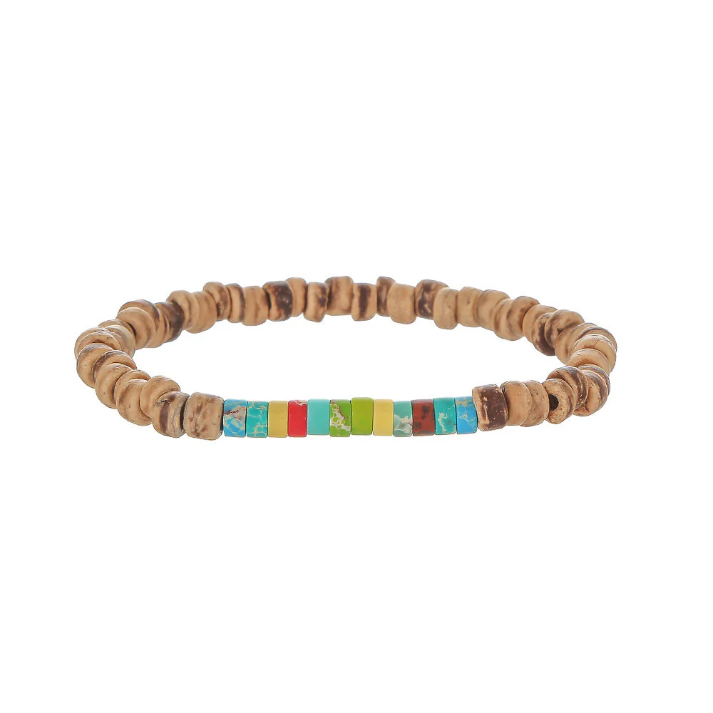 Men's Minimalist Turquoise Wooden Beads Trendy Funky Premium Bracelet Accessories - 画像 (16)