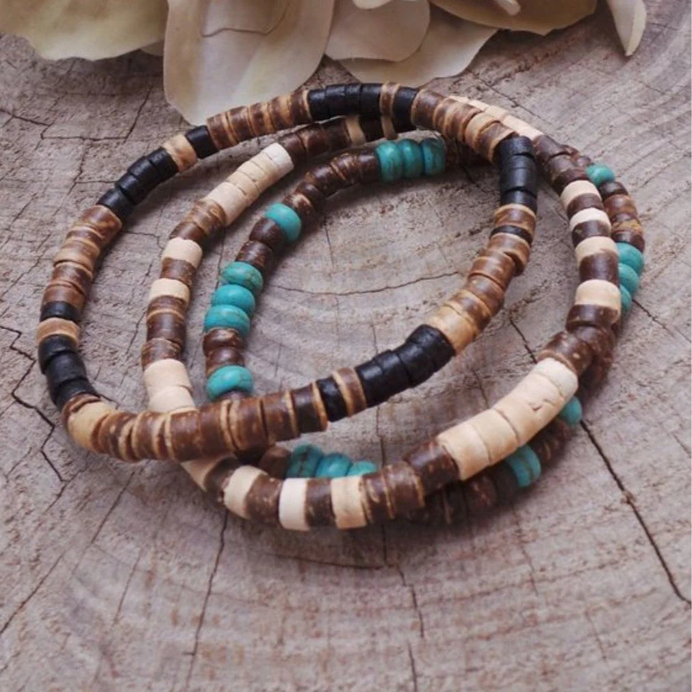 Men's Minimalist Turquoise Wooden Beads Trendy Funky Premium Bracelet Accessories - 画像 (3)