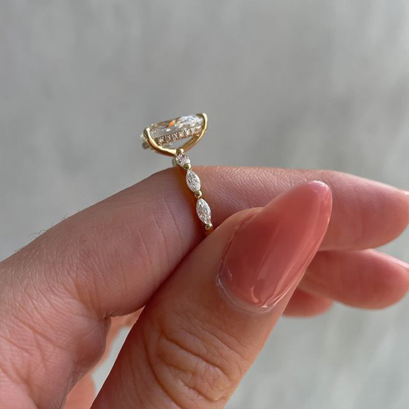 Yellow Gold Fancy Pear Cut Women's Ring Valentine's Day Engagement Wedding Jewelry - 이미지 5
