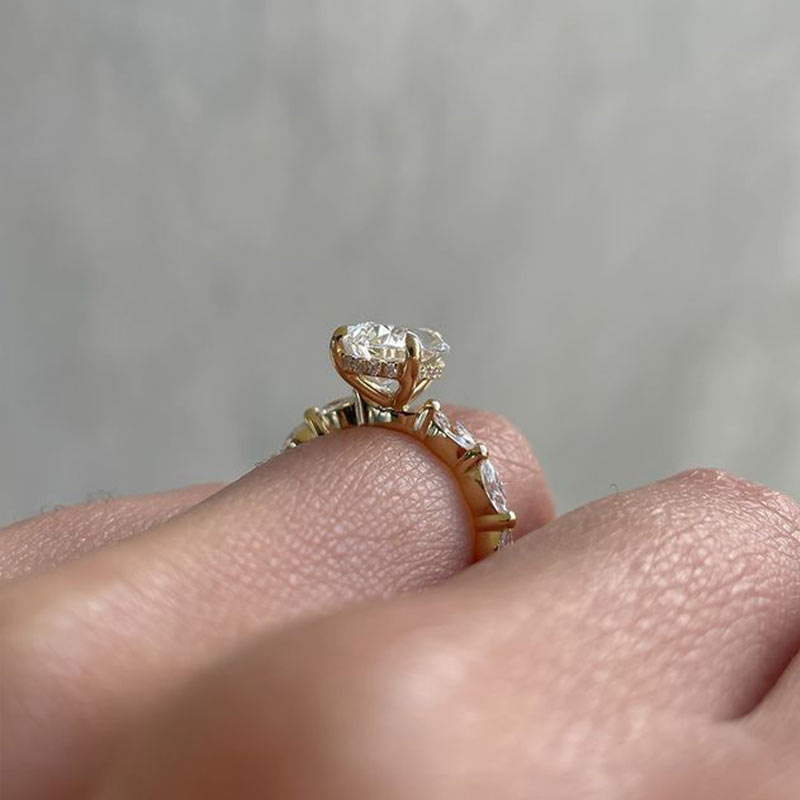 Yellow Gold Fancy Pear Cut Women's Ring Valentine's Day Engagement Wedding Jewelry - 이미지 3