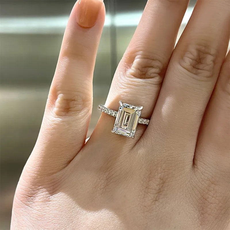 White Gold Sterling Silver Emerald Cut Women's Ring Valentine's Day Engagement Wedding Jewelry - 이미지 2