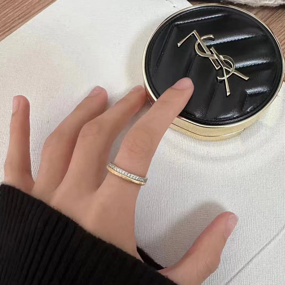 Vintage Brushed Cat Emerald Two Tone Bar Ring - 이미지 6