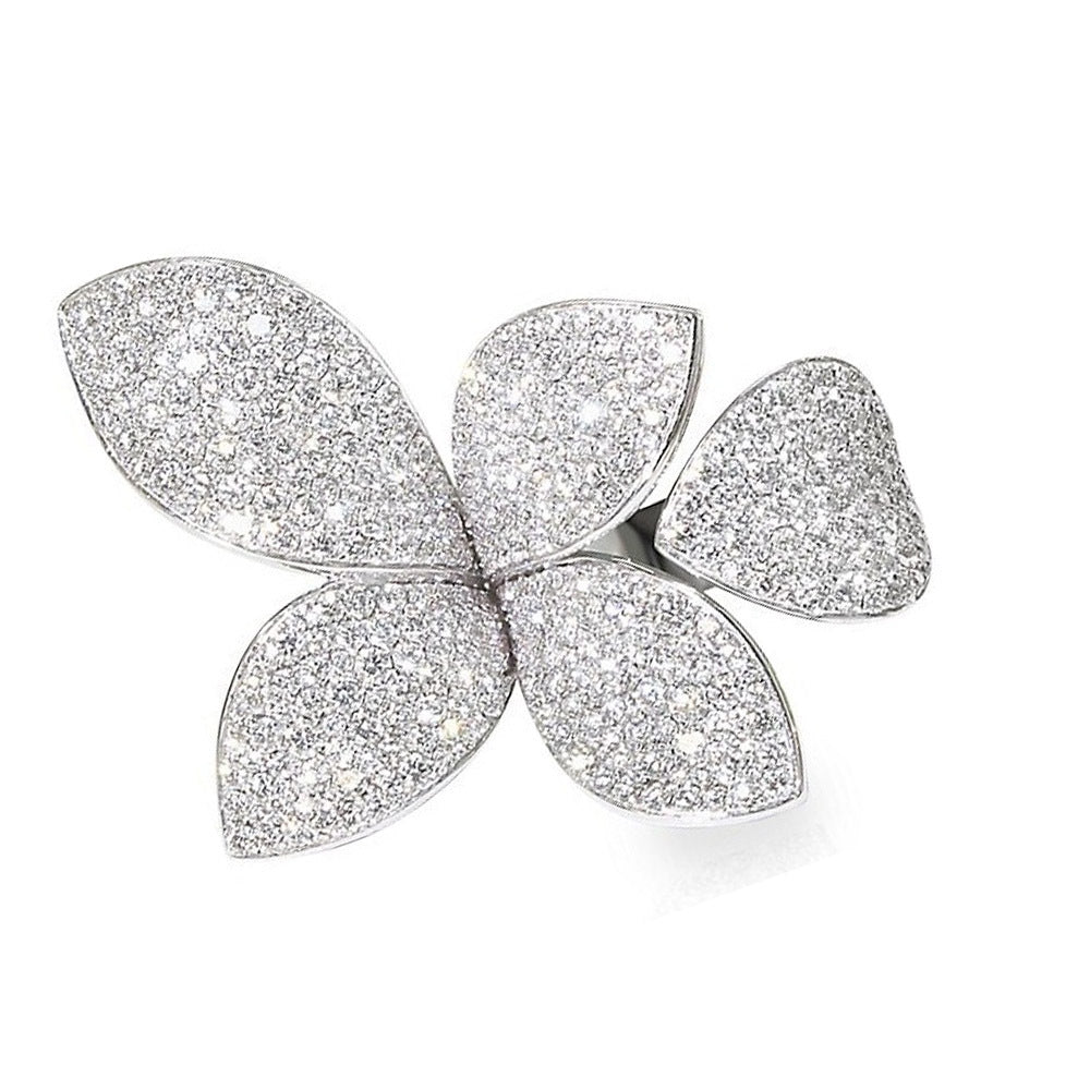 Adjustable 4-Leaf Flower Rhinestone Art Ring - Image 5