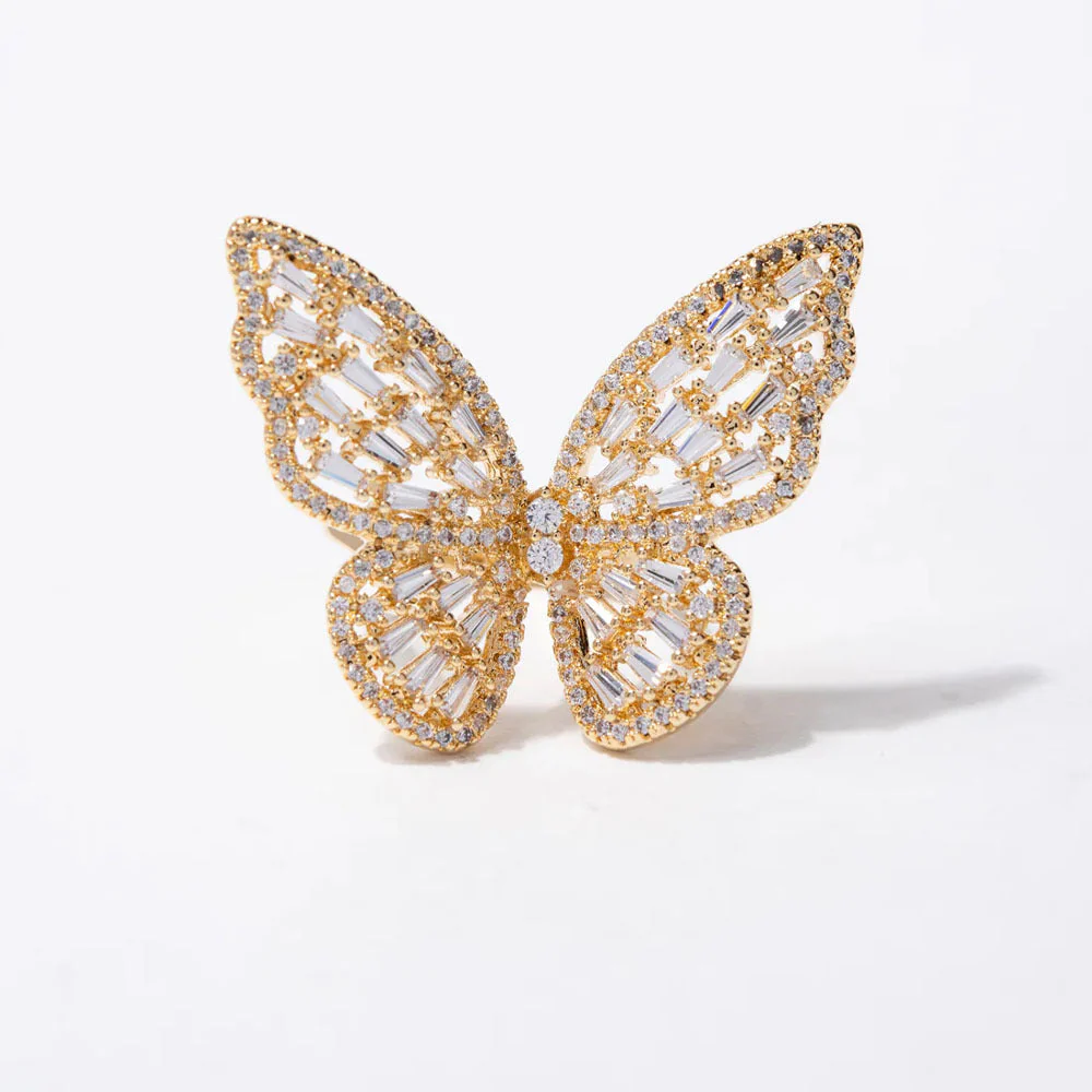 Delicate Zirconia Cut-out Butterfly Adjustable Insect Ring - Image 3