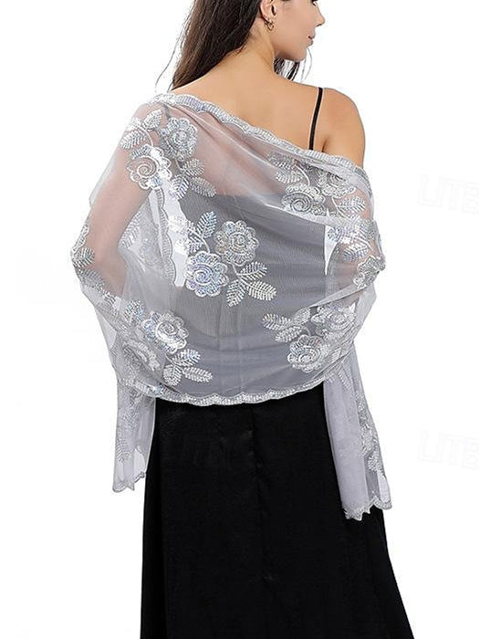 Women's Wedding Guest Sleeveless Tulle Wrap/Shawl with Sequins - Image 12