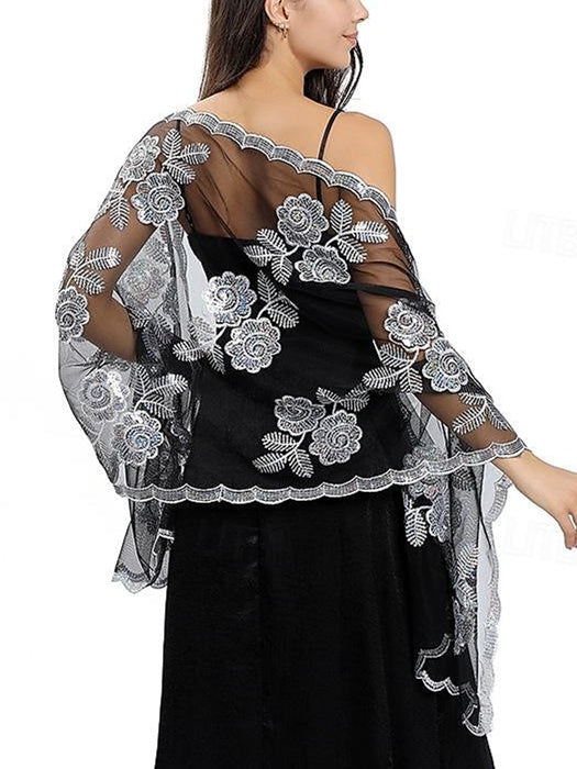 Women's Wedding Guest Sleeveless Tulle Wrap/Shawl with Sequins - Image 11