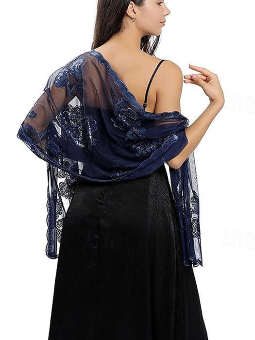 Women's Wedding Guest Sleeveless Tulle Wrap/Shawl with Sequins - Image 7