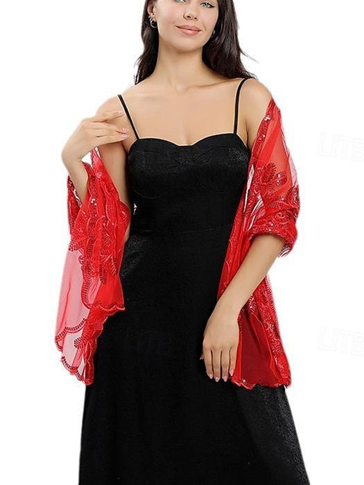 Women's Wedding Guest Sleeveless Tulle Wrap/Shawl with Sequins - Image 3