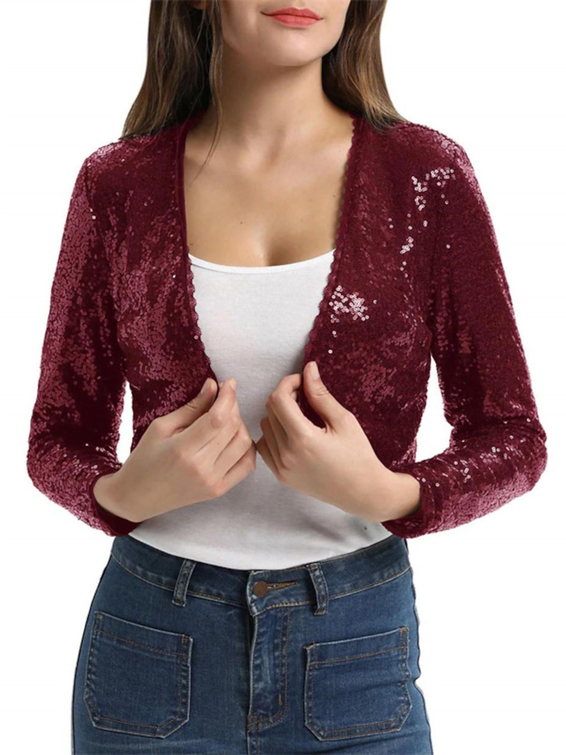 Women's Wrap Long Sleeves Sequin Jacket Wedding Wrap with Glitter - Image 2