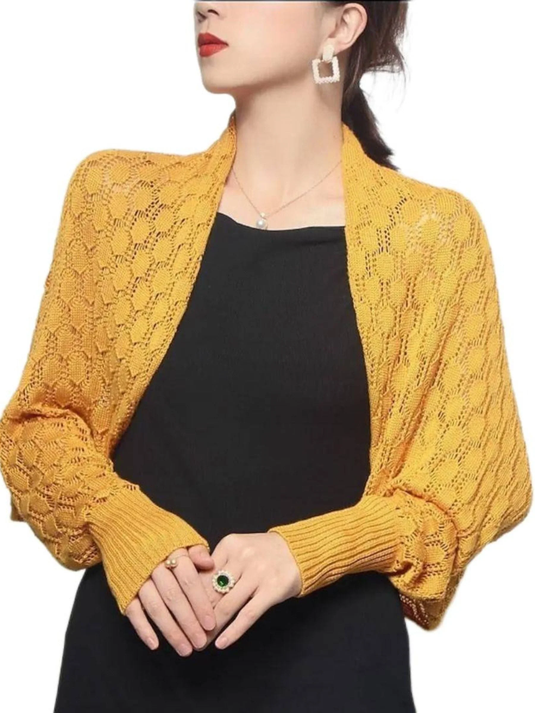 Women's White Elegant Long Sleeve Polyester Retro Wrap - 이미지 6