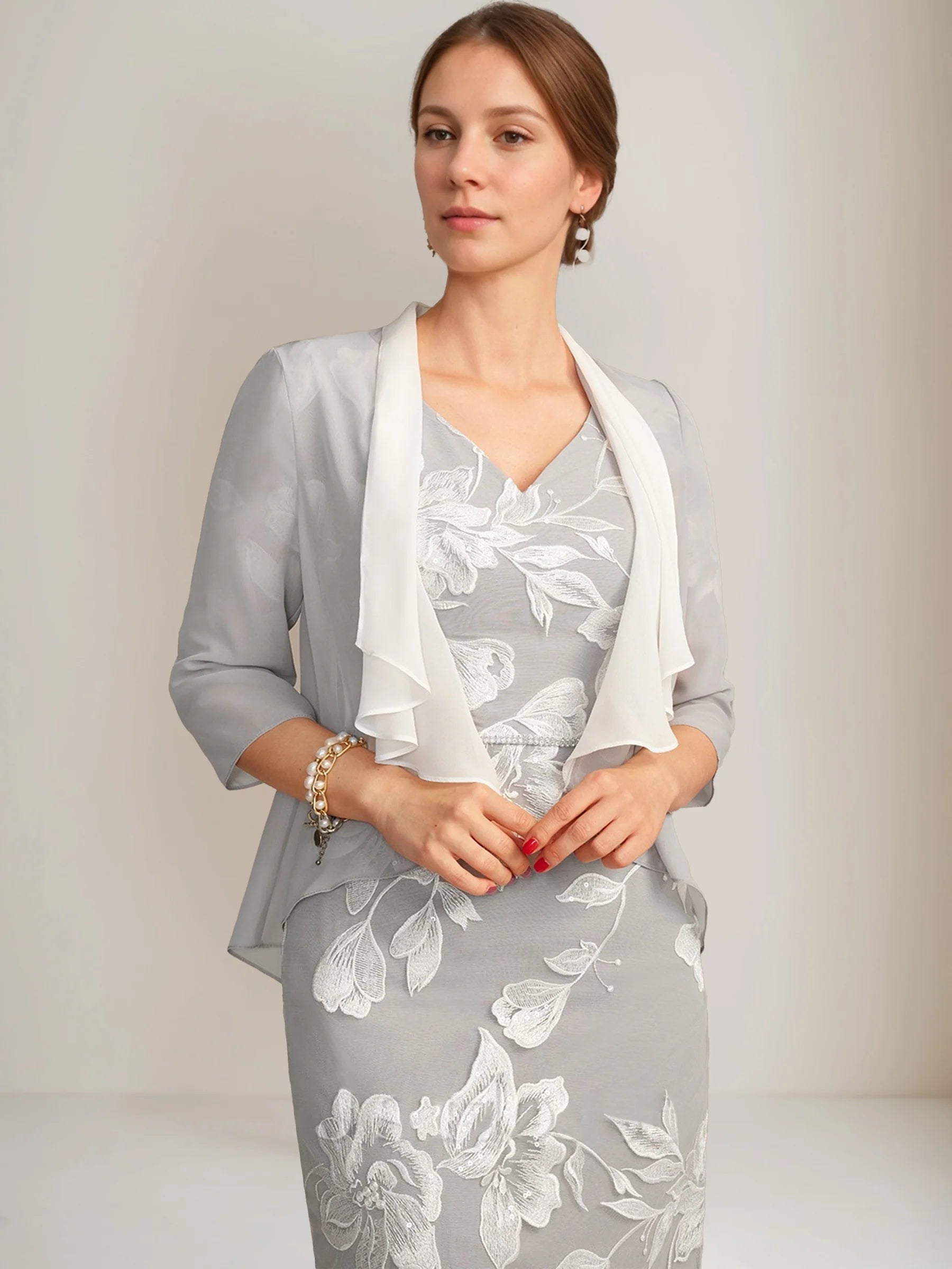 Women's Two-tone Chiffon 3/4 Sleeves Jackets with Ruffles - 이미지 3