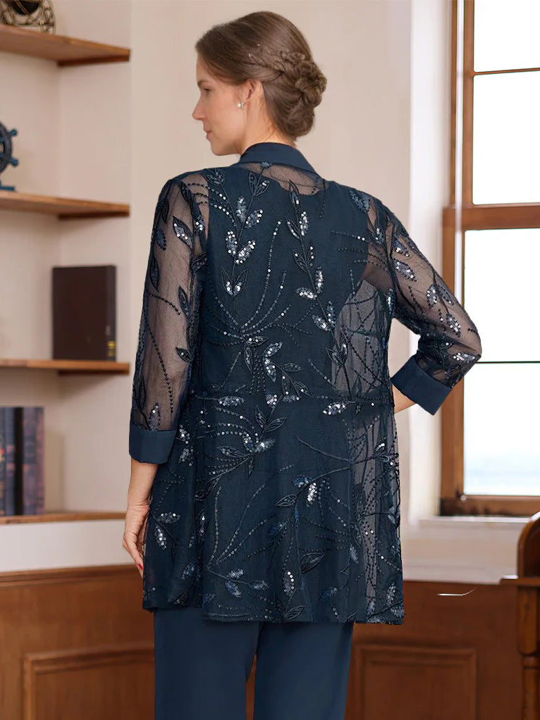 Women's 3/4 Sleeves Tulle Open-front Jackets with Sequined Embroidery - Image 2