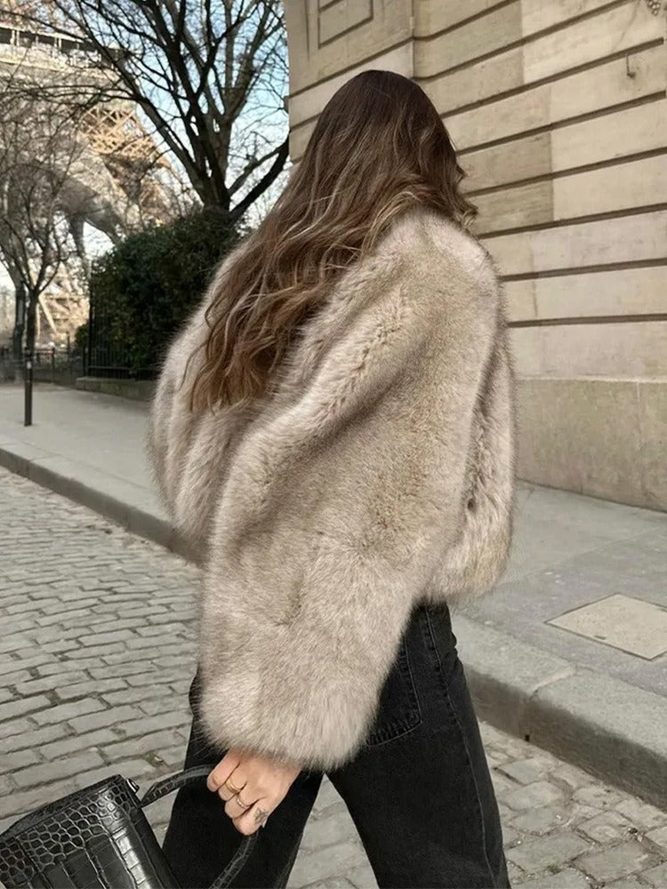Women's Luxury Faux Fur Cropped Jacket - 이미지 4