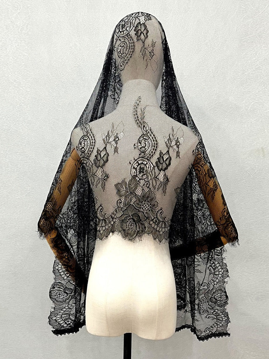 Vintage Lace Wedding Veil Shawl/Mantilla Muslim Veil with Floral - 이미지 2