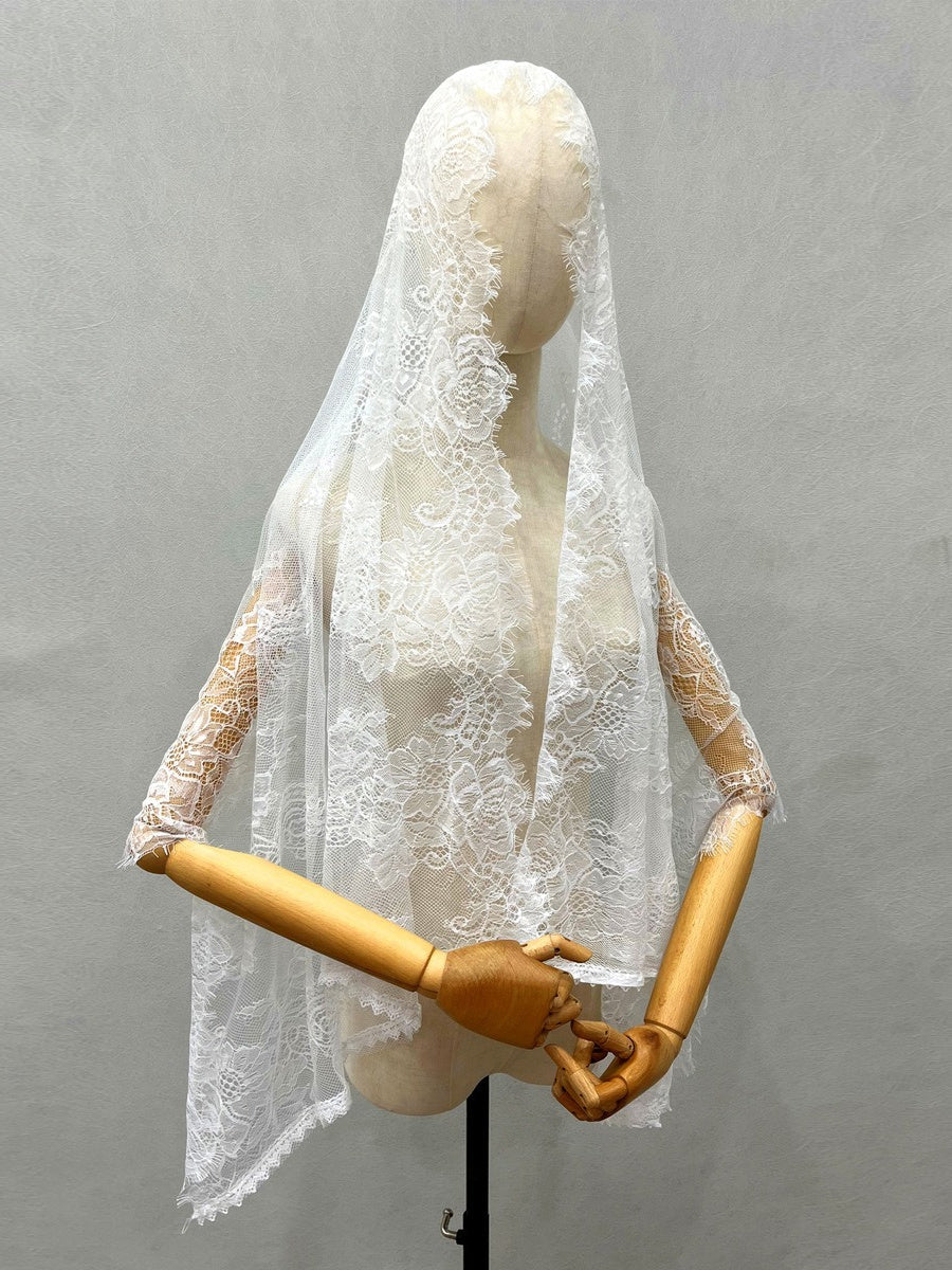 Vintage Lace Wedding Veil Shawl/Mantilla Muslim Veil with Floral - 이미지 3