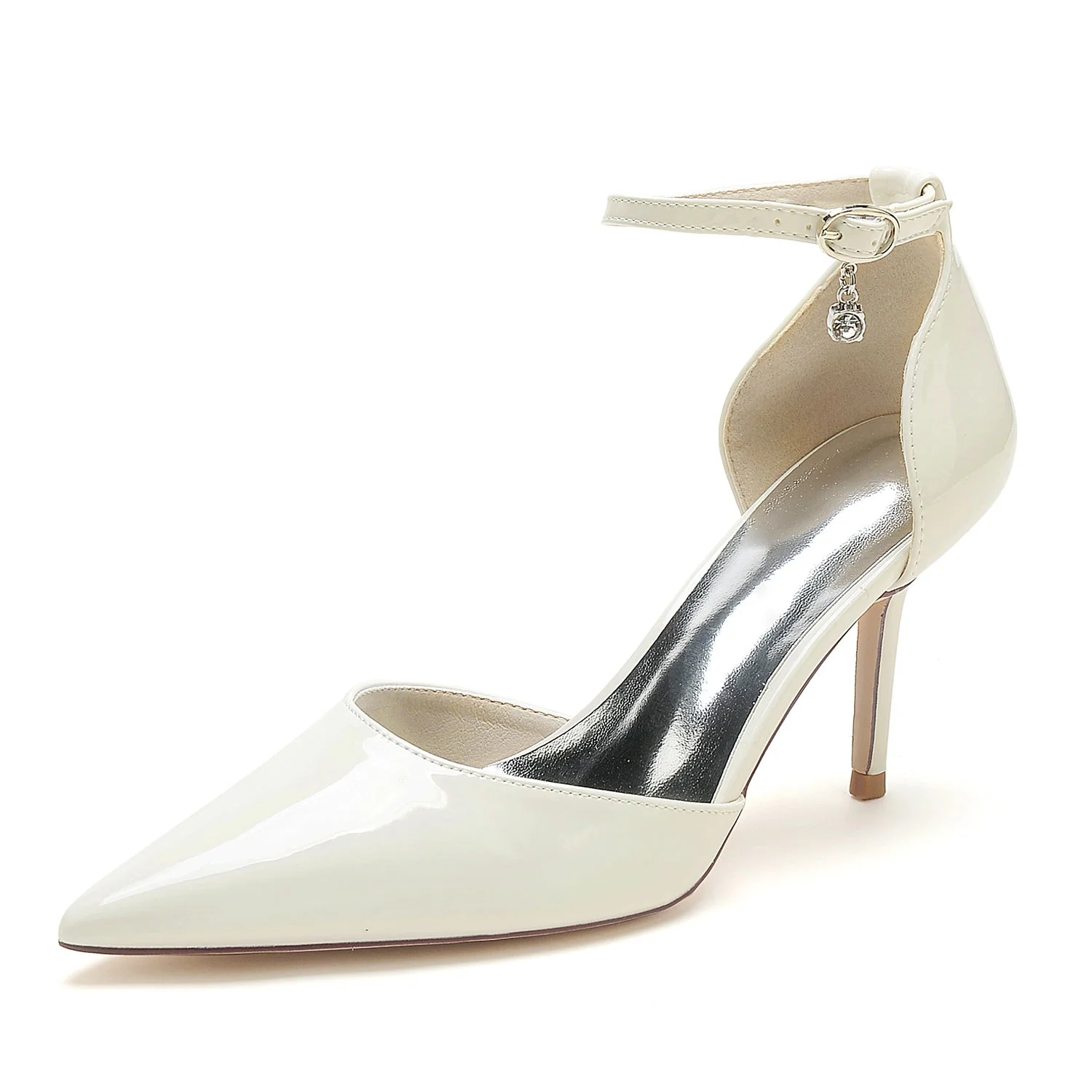 Women's Wedding Shoes Patent Leather Stiletto Pointed Toe Buckle Bridal Shoes - Image 6