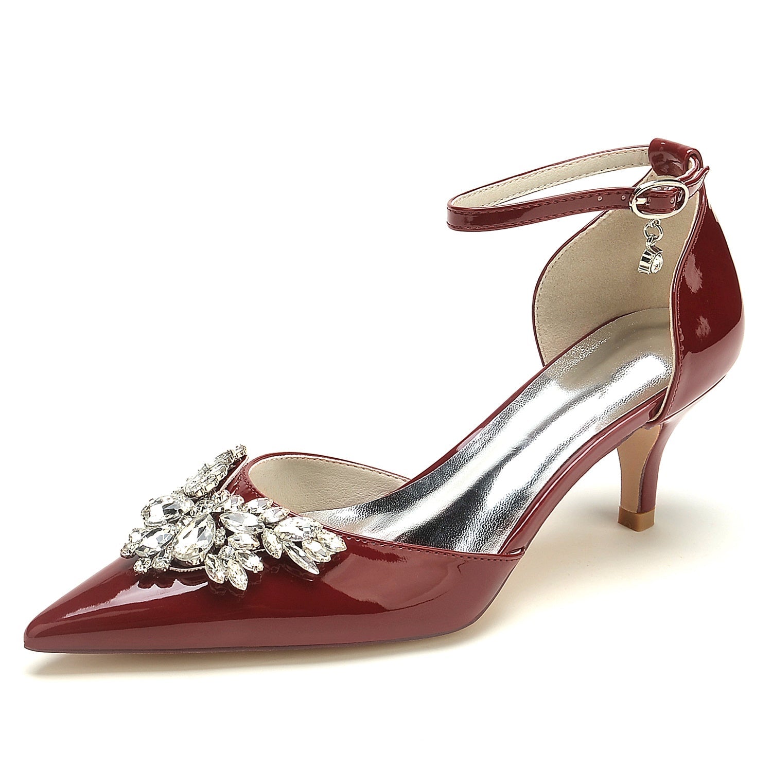 Women's Wedding Shoes Patent Leather Crystal Mid Pointed Toe Buckle Bridal Shoes - 이미지 7