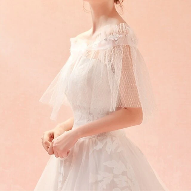 Elegant Romantic Sleeveless Tulle Wedding Wraps With Bowknot - 이미지 2
