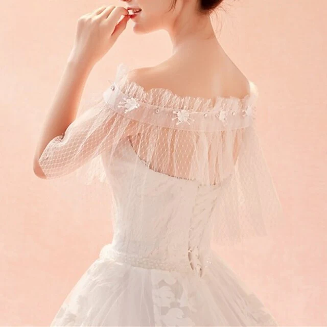 Elegant Romantic Sleeveless Tulle Wedding Wraps With Bowknot - 이미지 4