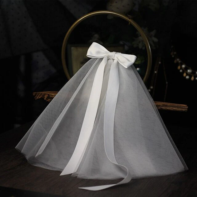 Two-tier Sweet Style Wedding Veils with Satin Bow - Image 2