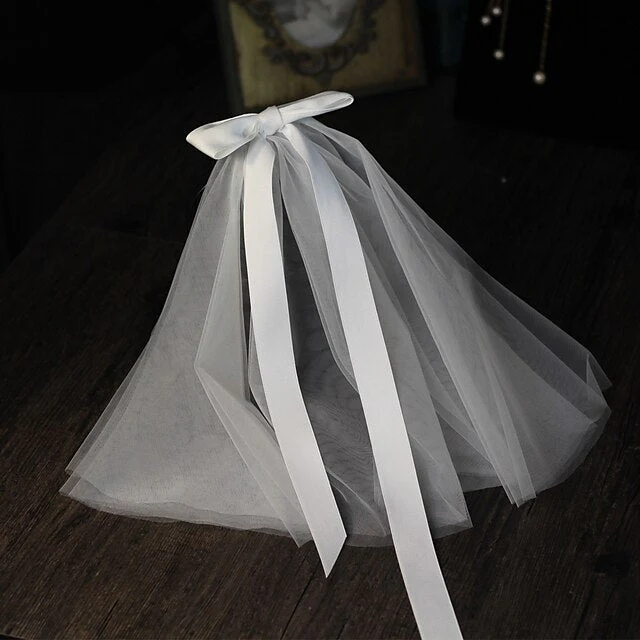 Two-tier Sweet Style Wedding Veils with Satin Bow - Image 4
