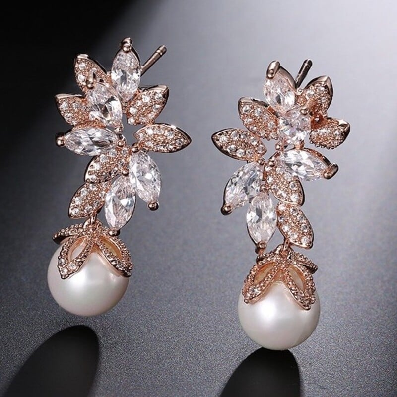 Elegant Pearl/Rhinestone Drop Earrings - 이미지 5