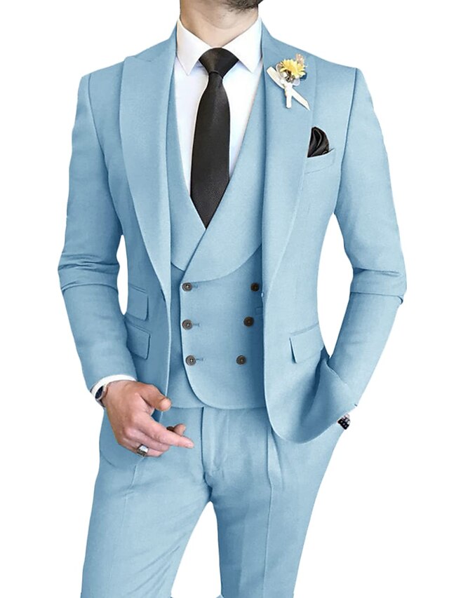Men's Tailored Fit Single Breasted One-button 3 Pieces Wedding Suits - Image 11